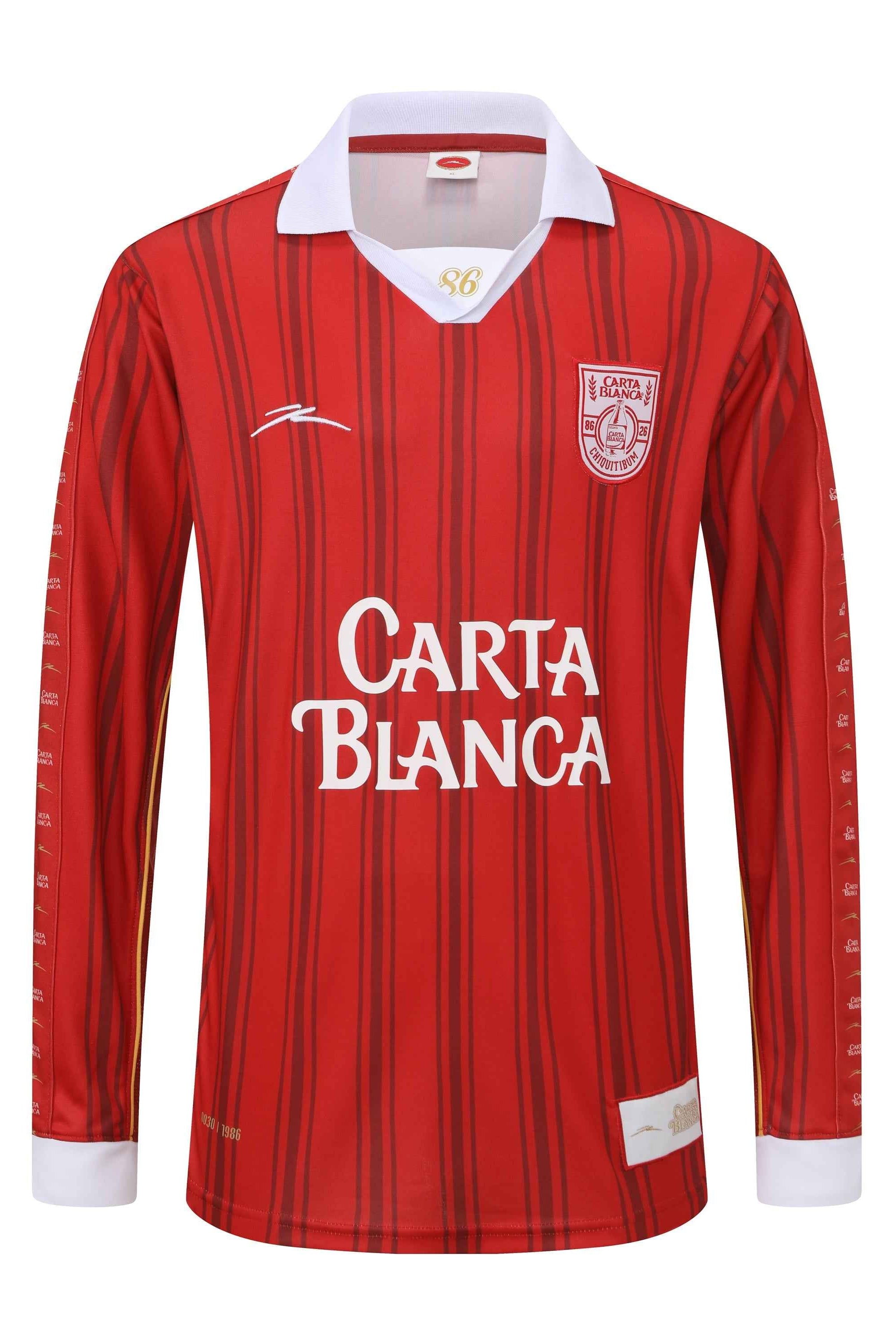 PLAYERA DE COLECCIÓN
 "CHIQUITIBUM" 86 X CARTA BLANCA — MANGA LARGA ROJA